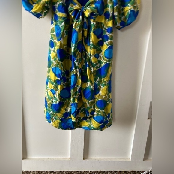 Rebecca taylor 100% silk bright pear fruit print midi dress tie front - Picture 2 of 13